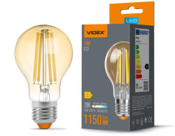 Videx LED izzó E27 A60 10W 1150lm 2200K meleg fehér 360° FILAMENT Vintage borostyánszínű Videx (VIDLED1474)