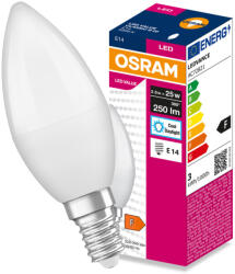 OSRAM LED izzó E14 B37 gyertya 2.8W = 25W 250lm 6500K hideg fehér 180° VALUE CLASSIC Osram (4099854547935)