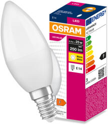 OSRAM LED izzó E14 B37 gyertya 2.8W = 25W 250lm 2700K meleg fehér 180° VALUE CLASSIC Osram (4099854547850)