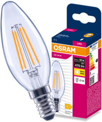 OSRAM LED izzó E14 gyertya B35 4.2W = 40W 470lm 2700K 300° Filament VALUE Osram (4099854567841)