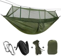 AVEX Hamac turistic din nylon cu plasa de tantari, culoare verde, dimensiuni 260 cm x 140 cm