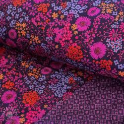  Pamutvászon VOILE STEPPED Flowerie purple digital print