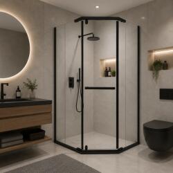  Paravan dus walk-in 90x90x190 cm cu sticla securizata 6 mm, negru (AT1CT-IM1P-WK1N-B9805/9C)