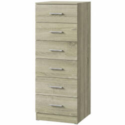 HOMCOM Comodă 6 sertare, corp de depozitare, stil modern, pentru dormitor, intrare, hol, 40x40x110cm, stejar | Aosom Romania (83D-325V90AK) Comoda
