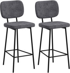HOMCOM Set de 2 taburete de bar, scaune înalte pentru bucătărie cu suport pentru picioare și spătar din material tip in și oțel | Aosom Romania (83A-040V00GY)