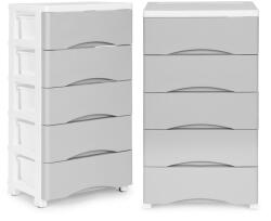 ModernHome Gurulós tároló, ModernHome PJJCBS0024-05A, fehér/szürke, 27 x 75 x 39 cm, fiókos, 5 fiókkal, kerekes, műanyag (TF3225)
