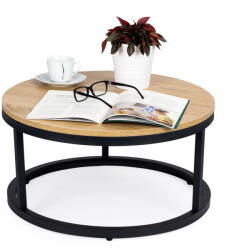 ModernHOME Dohányzóasztal, ModernHome PJJCFT0068, átmérő: 60 cm, kör alakú, magasság: 31, 5 cm, fém váz, forgácslap asztallap (TF1955)