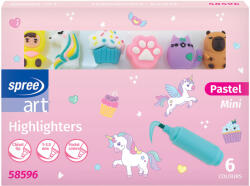 Spree Set 6 textmarker mini pastel, capac cu figurine, Spree (SP58596)