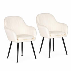 ModernHOME Scaun de dining, ModernHome TH-DC2-3, 2 buc, crem, 79 x 45 x 41 cm, tapițerie din catifea, picioare din oțel vopsite în câmp electrostatic, cu brațe, sarcină maximă: 120 kg