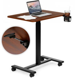 ModernHOME Masă pentru laptop, ModernHome JNI-PN01-1-16-NP, maro, 70 x 48 cm, 71, 5-112 cm înălțime reglabilă, pe roți, role cu frână, suport pentru băuturi, din lemn și metal, capacitate: 25 kg
