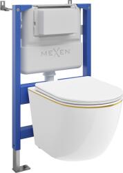 Mexen Lena set încastrat WC cu cadru pneumatic Tex Air XS-F cu vas WC și capac cu cădere lentă, alb/auriu - 610830224005A (610830224005A)