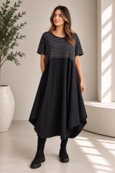 SHOPIKA Rochie midi lejera oversize din vascoza, cu croi amplu si colturi, neagra cu dungute albe Talie unica