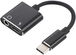 Well Cablu adaptor USB Type C tata - Jack 3.5 mm mama STEREO si USB Type C mama 7cm Well (ADAPT-USBC-3.5MM/USBC-01BK-WL) - balutatech