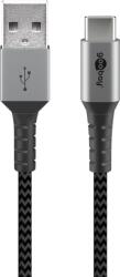 Goobay Cablu de date si incarcare USB A - USB type C 2m gri argintiu textil flexibil Goobay 49297 (49297)