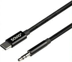 SAVIO Cablu USB C tata la Jack 3.5 mm tata 1m negru textil SAVIO CL-187 (CL-187) - balutatech