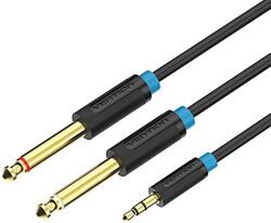 Vention Cablu audio 2m 4mm Jack 3.5 mm 3pin mufa tata - 2x Jack 6.3 mm mufa tata cupru aurit negru PVC VENTION BACBH (20152)