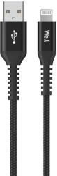 Well Cablu USB2.0 A tata - Lightning tata 1m 2.4A negru PVC+Nylon Well (CABLE-USB/LIGHT-1BK01-WL) - balutatech