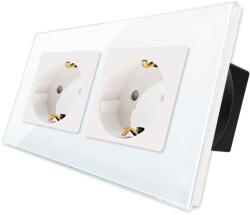 Luxion Priza schuko dubla Luxion cu rama din sticla, alb (LXD-2MP010G-W)