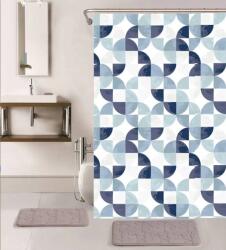 Print Perdea de Dus Print Model Geometric, Albastru si Alb, Marime 180 180 cm, Poliester si Polipropilena, 12 Inele Incluse Covor baie