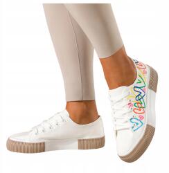  Női Tornacipő Fehér Platformos Sneakers Díszes Szív Kényelmes 38-as