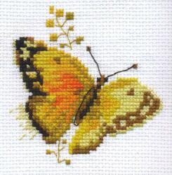  Keresztszemes hímzőkészlet Színes pillangók sárga 9x8 cm (0-147)