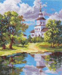  Keresztszemes hímzőkészlet A tó melletti templom 18x21 cm (3-11)