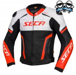 SECA Motoros kabát Seca Hooligan White Fluo Red bőr 50-es, D3O protektorokkal