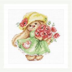  Keresztszemes hímzőkészlet Nyuszi mák virágokkal 13x13 cm (0-232)