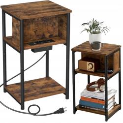 Songmics Oldalsó kiegészítő asztal Usb Tápállomással Vintage Loft éjjeliszekrény (LET375B01)
