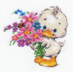  Keresztszemes hímzőkészlet Kívánok neked boldogságot 12x12 cm (0-130)