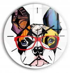  Falióra Francia bulldog szemüveggel fekete mutatók kerek fi60 cm (010010500050200267980)