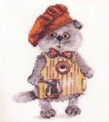  Keresztszemes hímzőkészlet Macska barista 10x14 cm (0-181)