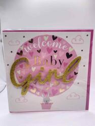  Babaváró képeslap kislánynak Welcome Baby Girl rózsaszín