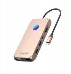 ORICO Usb-c Hub dokkoló állomás Orico Xcr 12in1 Rgb 2xHDMI 4K 60Hz Rózsaszín-Arany (6941788803732)