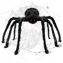 Stator Halloween Dekoráció Nagy Pók 85 CM Szőrös Fekete Ijesztő Piros Szemek (H27)