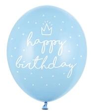 PartyDeco Lufik 30cm, happy birthday, P. Baby Blue (1 op. 6 db)