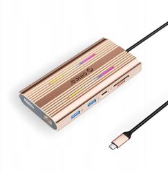 ORICO Usb-c Hub dokkoló állomás Orico Xdr 12in1 Rgb 2xHDMI Dp 4K Rózsaszín-Arany (6941788803886)