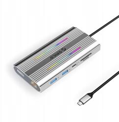 ORICO Usb-c Hub dokkoló állomás Orico Xdr 12in1 Rgb 2xHDMI Dp 4K PD100W Ezüst (6941788803879)