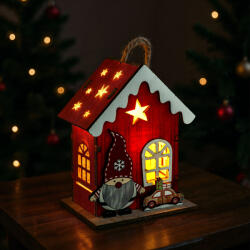 Alista Home Decoratiune Craciun LED, casuta cu spiridus, 10 cm, lumina alba calda (GLB_59746)