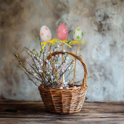 Alista Home Set decoratiuni Paste oua pe bat 6 buc, decor ghiveci si aranjamente florale, oua decorative 4 cm (GLB_CMK-7451)