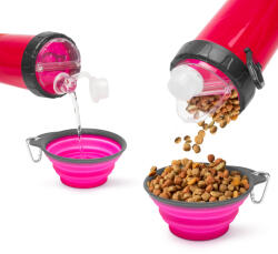 Alista Home Bol pliabil pentru caini cu sticla apa, 350 ml, roz (GLB_60034A)