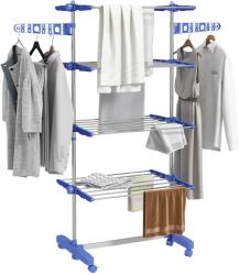 Homcom Függőleges ruhaszárító, Homcom, rozsdamentes acél/műanyag/polipropilén, 4 állítható szint, 6 kerék, 142x55x172cm, kék/ezüst (850-295V00BU) Ruhaszárító