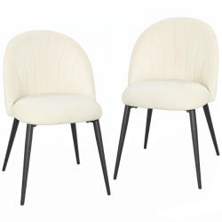 HomCom Set 2 Scaune Dining cu Spătar Tip Scoică și Picioare Metalice, Catifea, Crem | Aosom Romania (835-253V01CW)