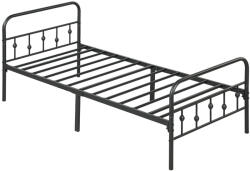 HomCom Egyszemélyes ágykeret, 90 x 200 cm, zajcsökkentő gumibetétekkel, fém fekete (831-875V00BK)