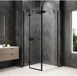 SAPHO GLOBE BLACK nyílóajtó oldalfallal, 1000x1000mm, balos, transzparent üveg GB1010-3415LB (GB1010-3415LB)