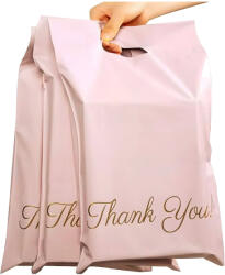 Real Plicuri Curier cu Mâner Roz Thank You 310x420+70cm 50 buc Foliopak (RC079)