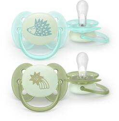 Philips Suzete 2 buc. Ultra Soft Night (0-6 luni) + cutie de sterilizare arici/stea pentru băieți 00A. 0685.001