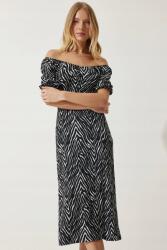  Ruha Női MIDI Zebra Mintás Nyitott Vállú Fodros 36 5GA (MC00172/Siyah)