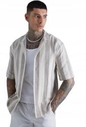 Boohooman Férfi Ing Elegáns Slim Bézs Csíkos Rövid Ujjú M Z3A (BMM89114-147-56)