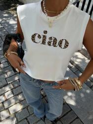 Shein Fehér Női Póló Nyomott Mintával Ciao Felirattal Casual Xs 1MA